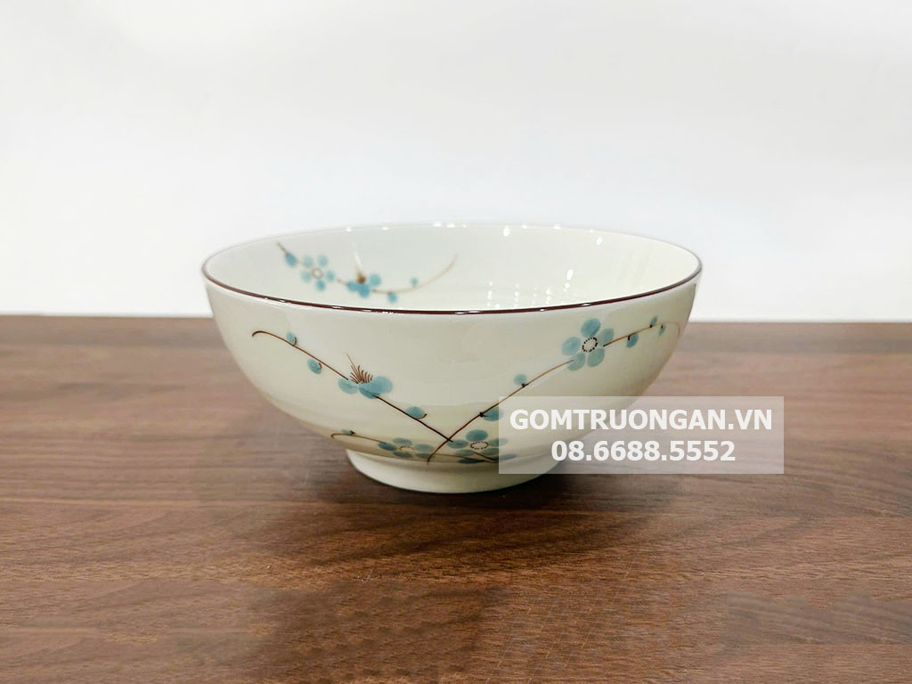 Bát tô men kem vẽ hoa đào xanh 20 1