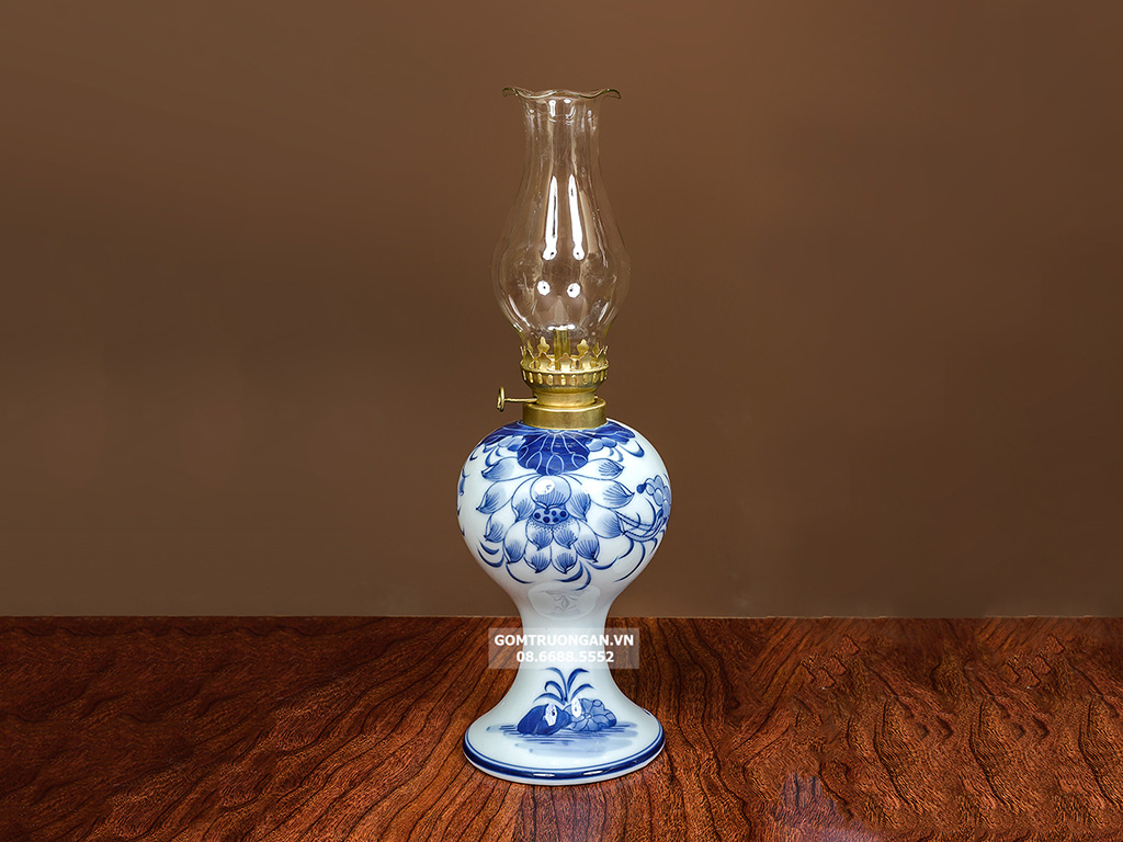 Đèn dầu thờ men xanh ngọc Lộc Phát hoa sen tròn to 1