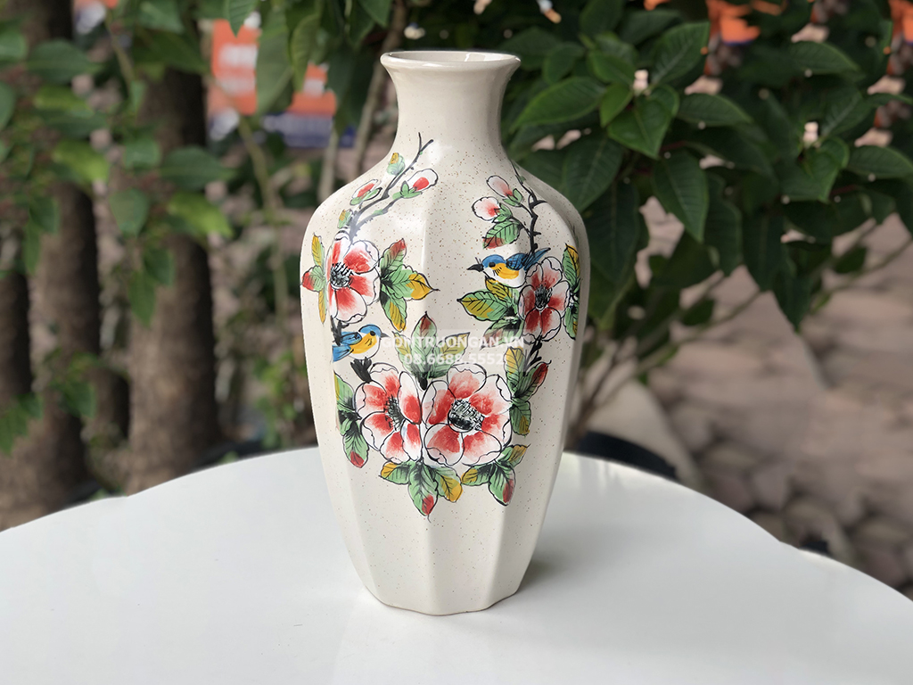 Lọ hoa men tiêu dáng múi khế S1 hoa trà 1