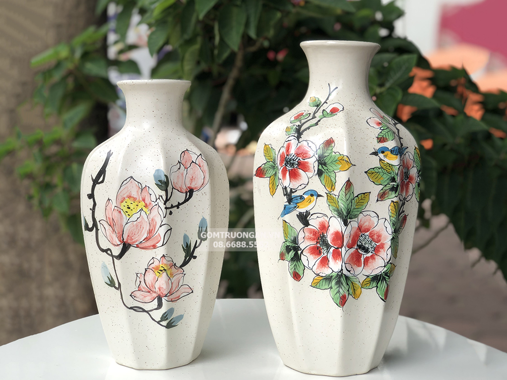 Lọ hoa men tiêu dáng múi khế S1 hoa trà 2