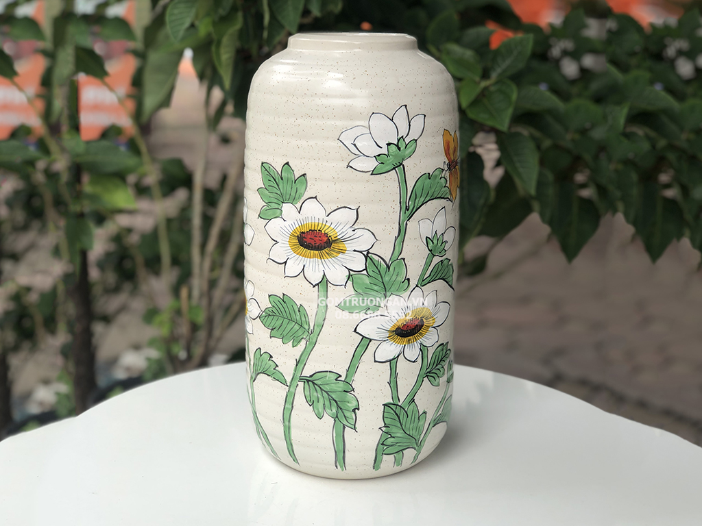 Lọ hoa men tiêu dáng ống hoa cúc họa mi 1