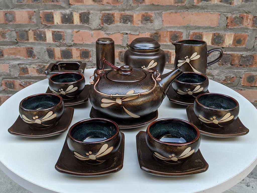 Bộ ấm chén men hỏa biến chuồn dáng Giang Tây đầy đủ phụ kiện 2