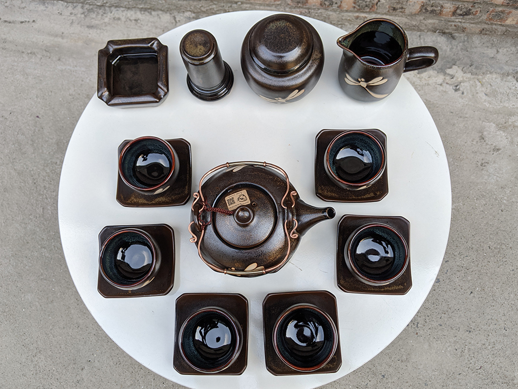 Bộ ấm chén men hỏa biến chuồn dáng Giang Tây đầy đủ phụ kiện 3