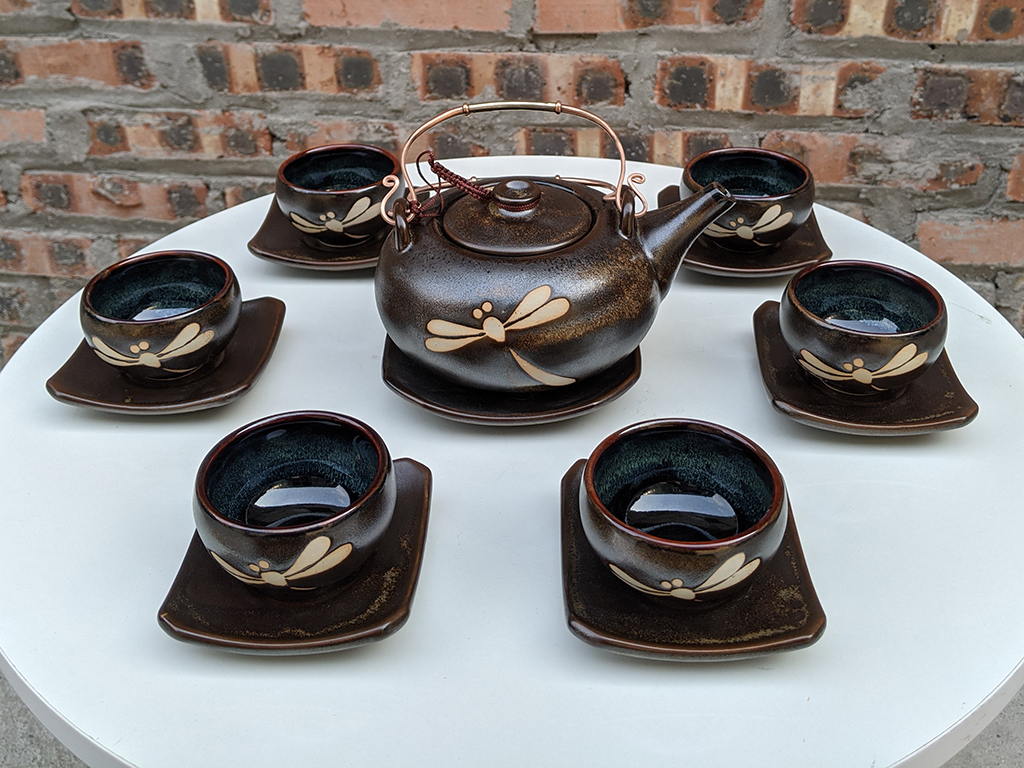 Bộ ấm chén men hỏa biến chuồn dáng Giang Tây đầy đủ phụ kiện 4