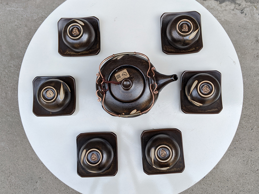 Bộ ấm chén men hỏa biến chuồn dáng Giang Tây đầy đủ phụ kiện 5