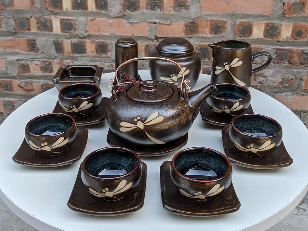 Bộ ấm chén men hỏa biến chuồn dáng Giang Tây đầy đủ phụ kiện 1