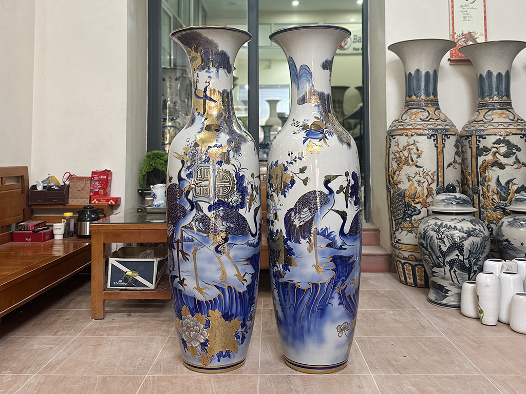 Lọ lộc b&igrave;nh Ngũ Ph&uacute;c men lam vẽ v&agrave;ng c&ocirc;ng nghệ nano 1m4 - mặt b&ecirc;n