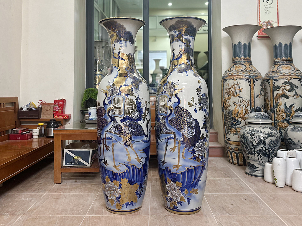 Lọ lộc b&igrave;nh Ngũ Ph&uacute;c men lam vẽ v&agrave;ng c&ocirc;ng nghệ nano 1m4 - mặt b&ecirc;n phải