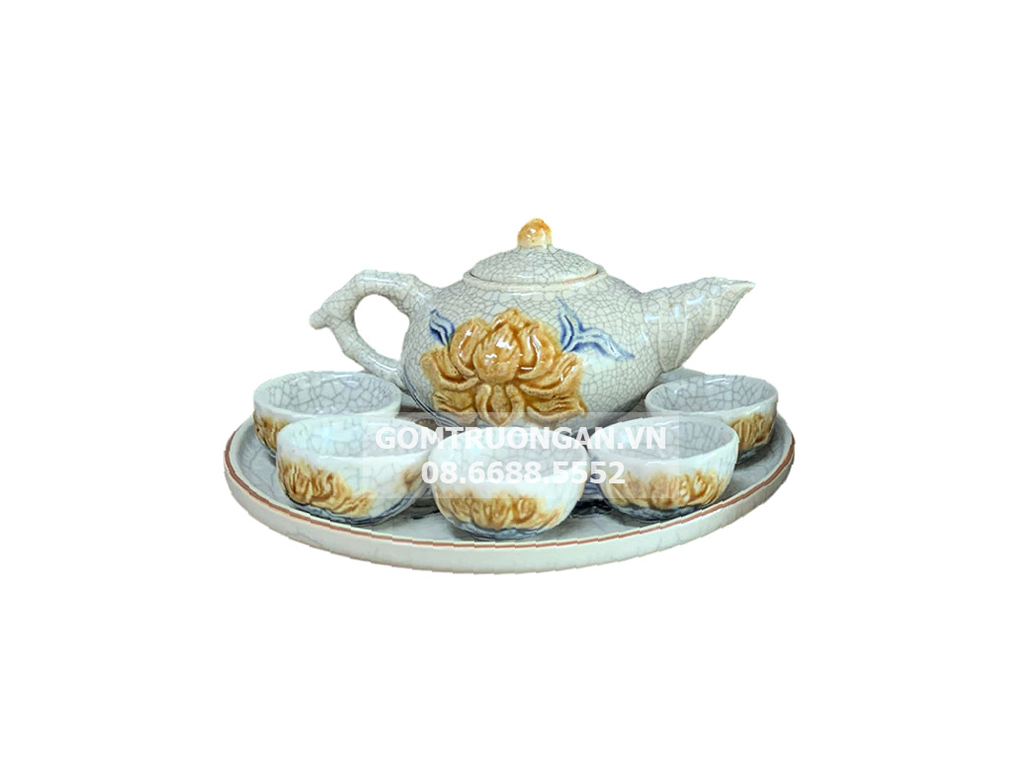Bộ ấm chén thờ 5 men rạn nổi cao cấp Trường Xuân 1
