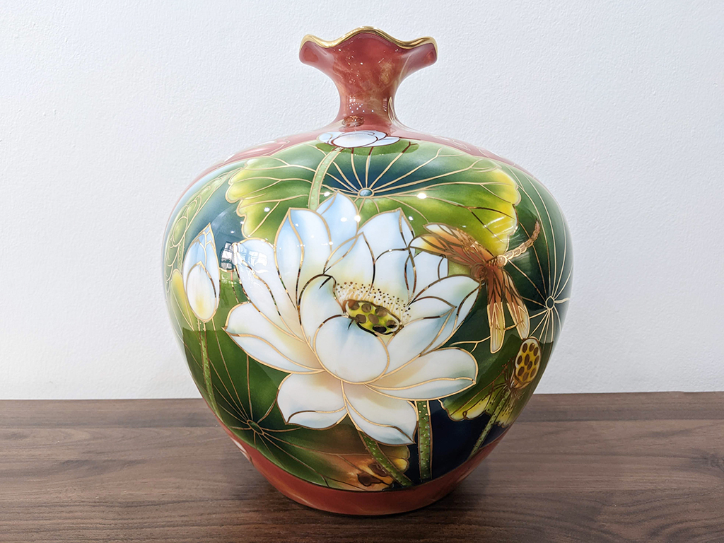 Túi hút lộc Bát Tràng vẽ vàng Cá Chép Hoa Sen