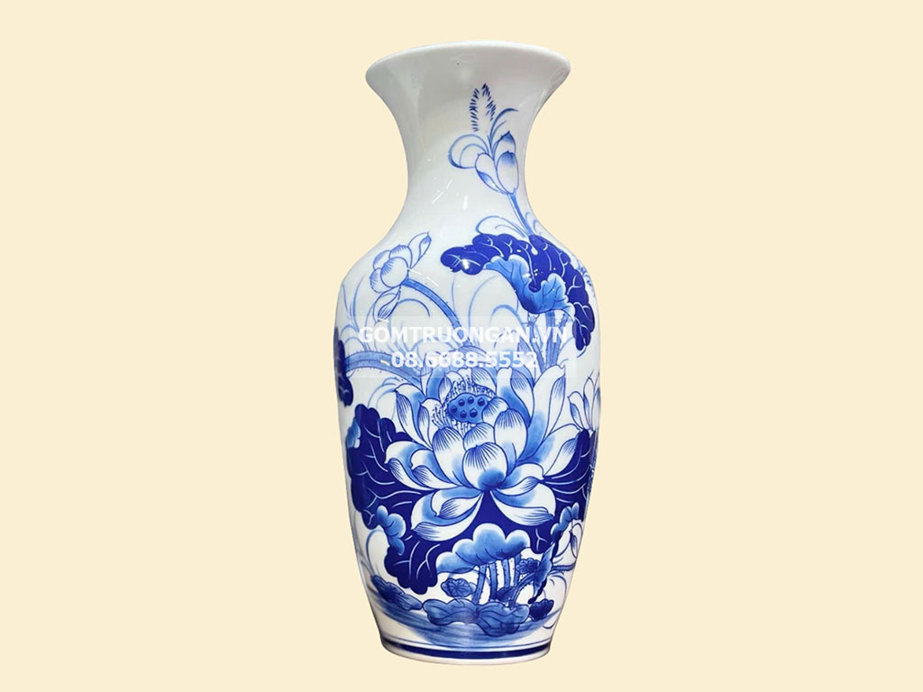 Lộc bình men lam hoa sen cao 30cm 1