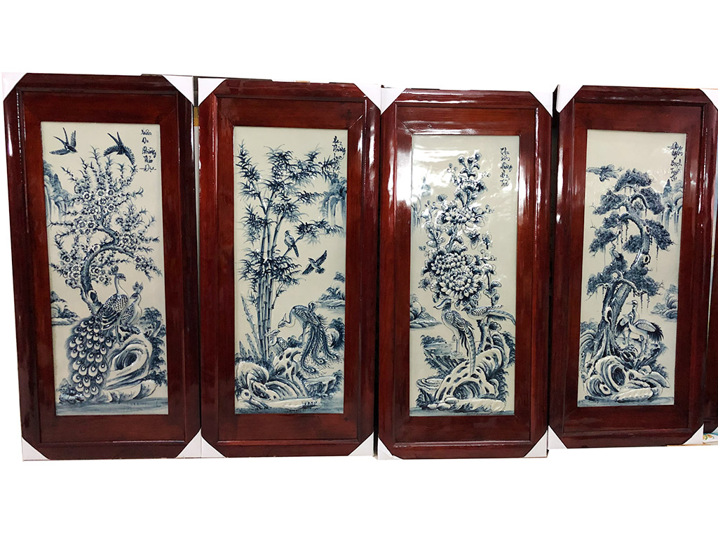 Tranh tứ quý men xanh rong 98x48cm 1