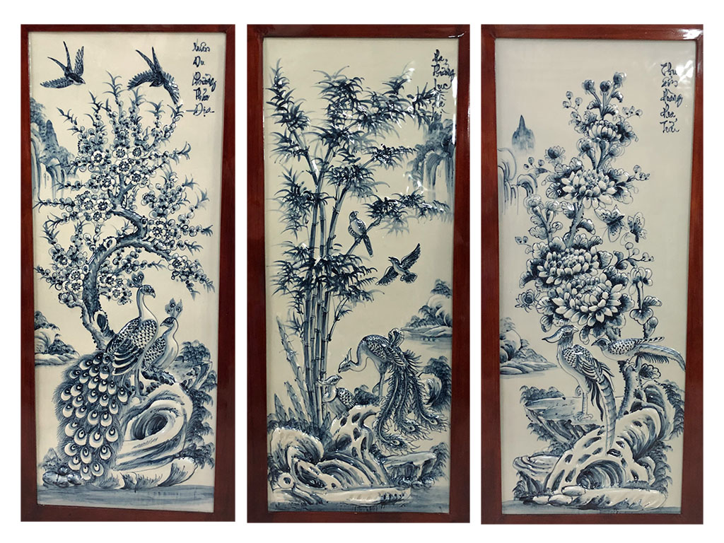 Tranh tứ quý men xanh rong 98x48cm 2