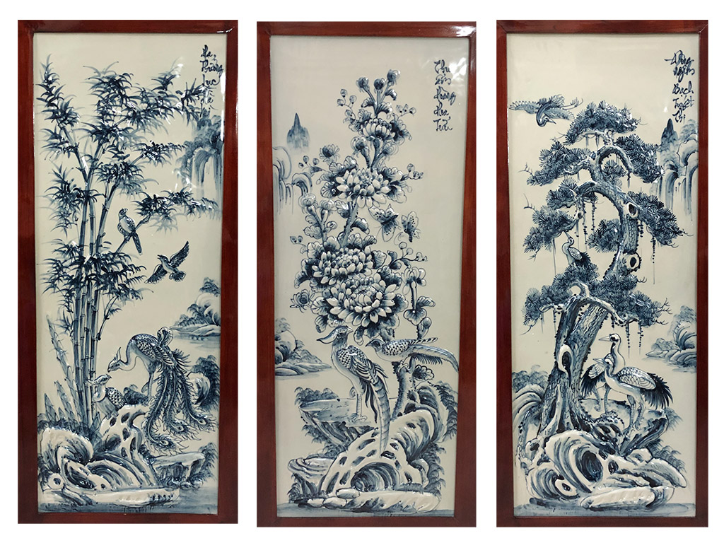 Tranh tứ quý men xanh rong 98x48cm 3