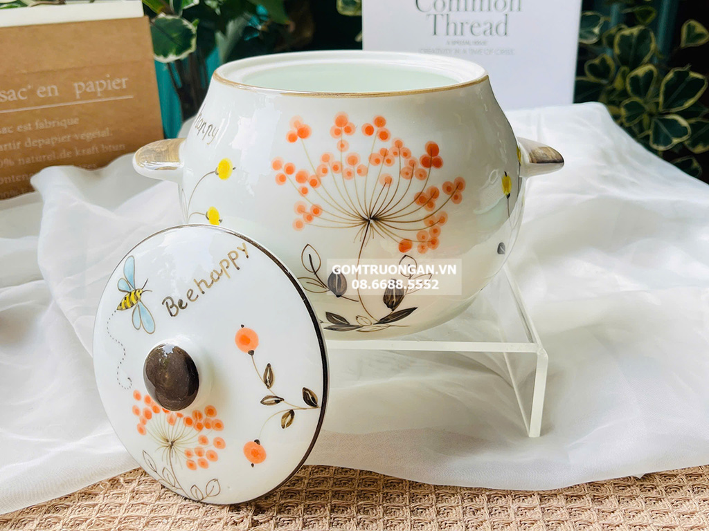 Âu đựng mỡ, hũ đựng mỡ gốm sứ Bát Tràng cao cấp 1L (mẫu ngẫu nhiên) 5