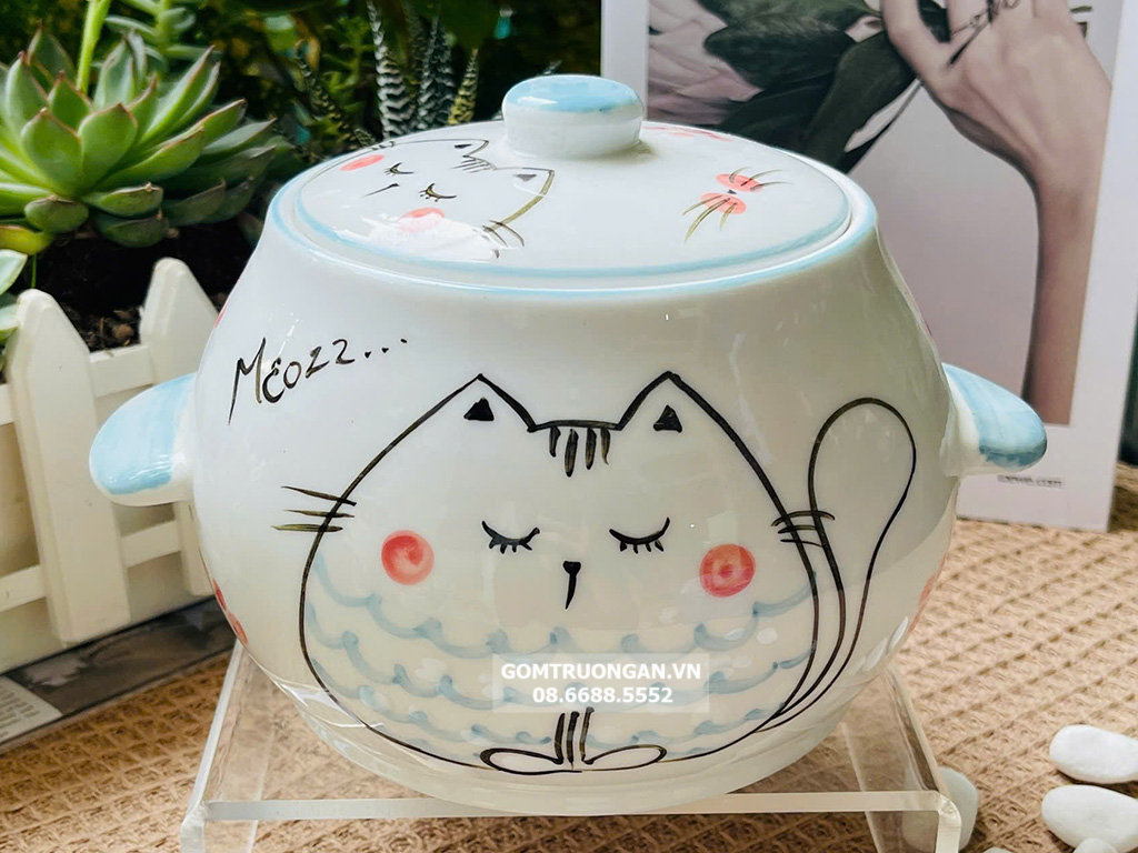 Âu đựng mỡ, hũ đựng mỡ gốm sứ Bát Tràng cao cấp 1L (mẫu ngẫu nhiên) 6