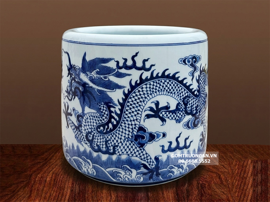 Bát hương rồng men xanh ngọc Lộc Phát 25 2