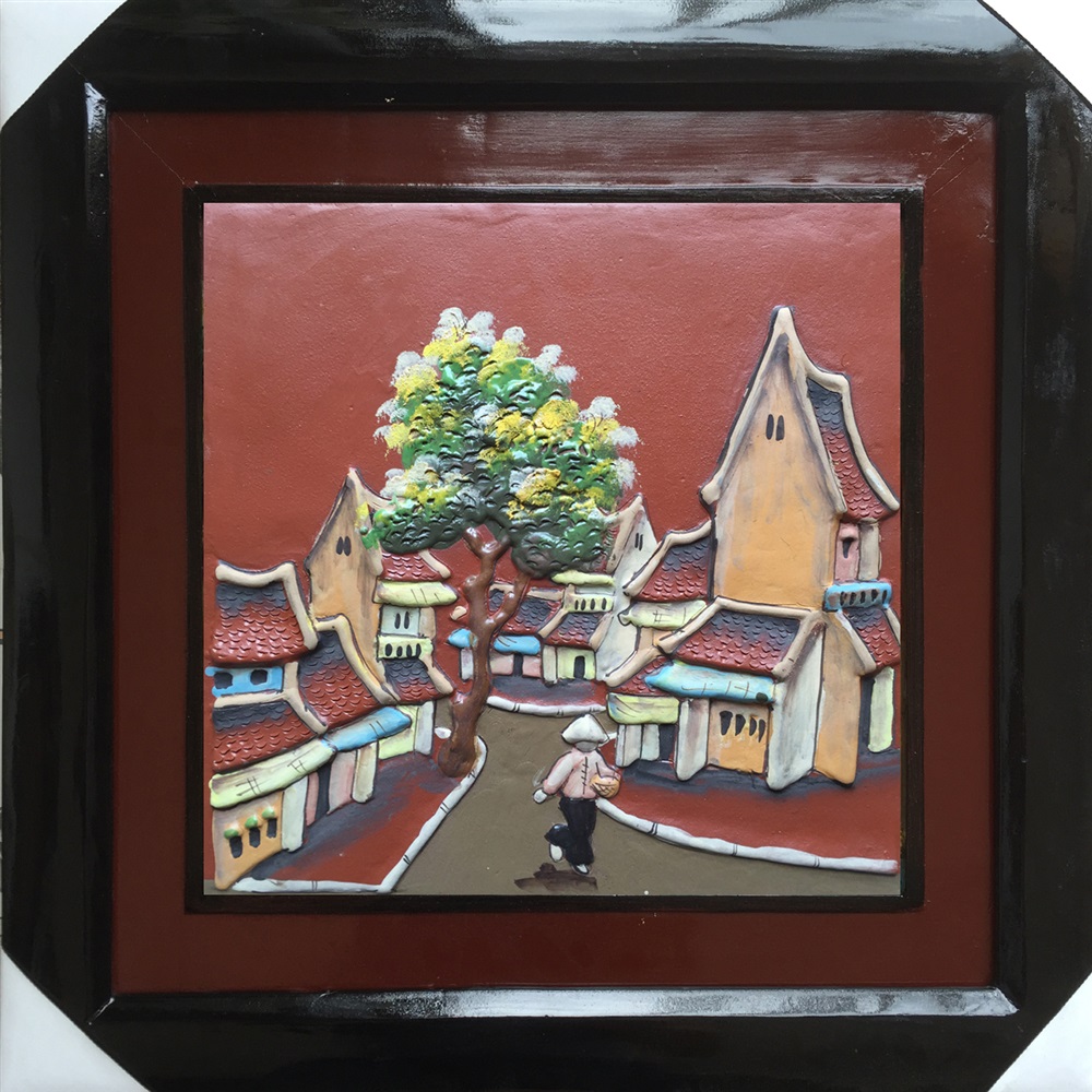 Tranh gốm vẽ phố cổ 01 45x45cm 1