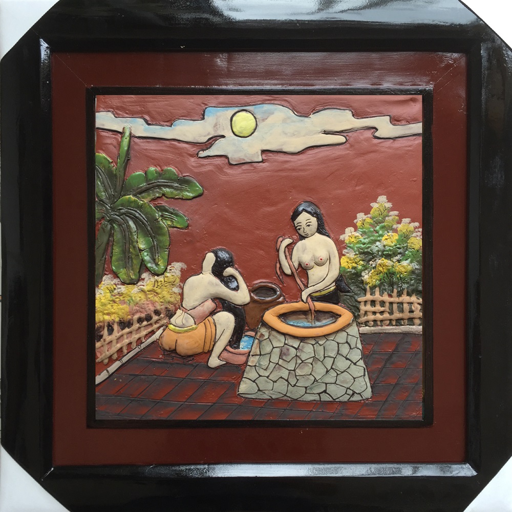 Tranh gốm Bát Tràng hai cô gái 02 50x50cm 1