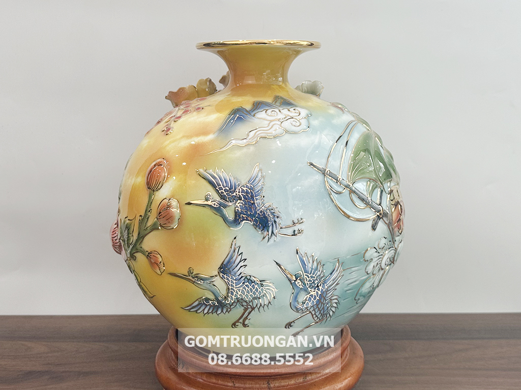 Bình hút lộc vẽ vàng đắp nổi màu 3D Thuận Buồm Xuôi Gió 25cm 3