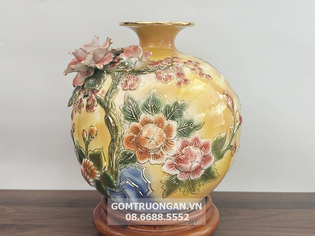 Bình hút lộc vẽ vàng đắp nổi màu 3D Thuận Buồm Xuôi Gió 25cm 4