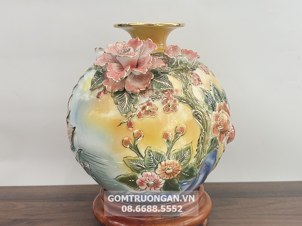 Bình hút lộc vẽ vàng đắp nổi màu 3D Thuận Buồm Xuôi Gió 25cm 5