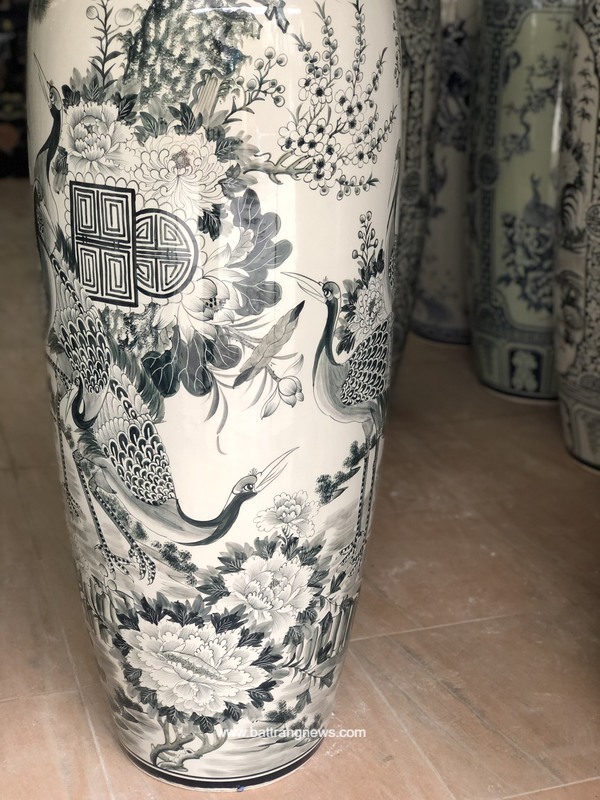 Lọ lộc b&igrave;nh B&aacute;t Tr&agrave;ng men ch&agrave;m Ngũ Ph&uacute;c vẽ kỹ 1m6 - t&ugrave;ng hạc