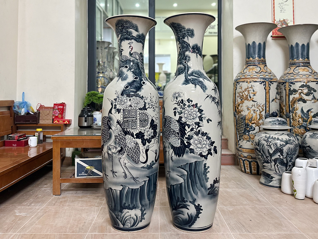 Lọ lộc b&igrave;nh B&aacute;t Tr&agrave;ng men ch&agrave;m Ngũ Ph&uacute;c vẽ kỹ 1m4 - giữa