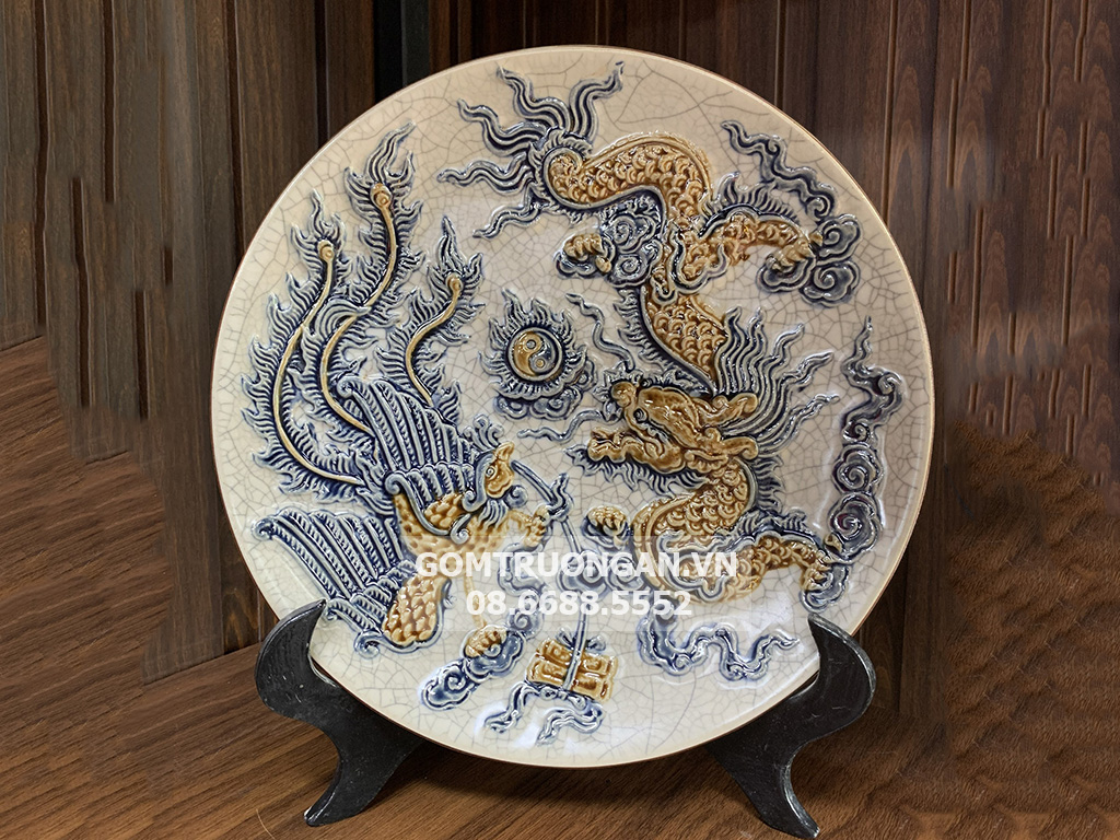 Mâm bồng men rạn nổi rồng cao cấp Trường Xuân 27cm 1