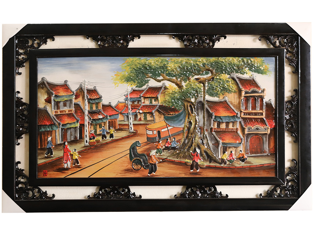 Tranh sứ Bát Tràng vẽ cảnh phố cổ Hà Nội 95x55cm 1