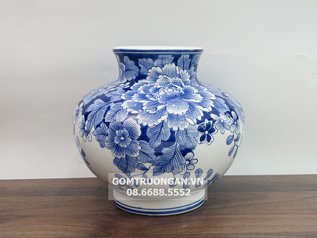 Lọ hoa Bát Tràng decor men lam Vò Nhỏ Miệng Rộng Ngàn Hoa Lửng 1