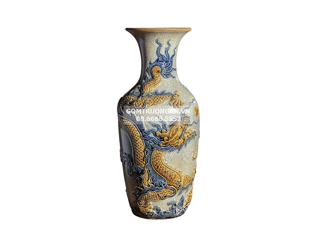 Lộc bình men rạn nổi cao cấp Rồng Trường Xuân 42cm 1