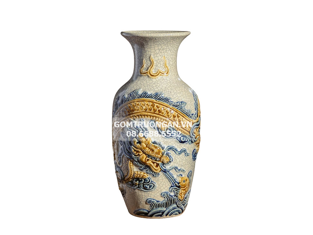 Lộc bình men rạn nổi cao cấp Rồng Trường Xuân 22cm 1