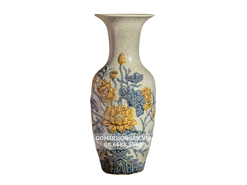 Lộc bình men rạn nổi cao cấp Hoa sen Trường Xuân 52cm 1