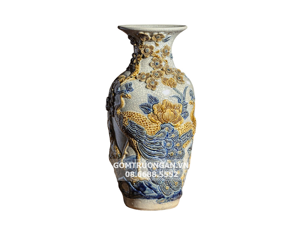 Lộc bình men rạn nổi cao cấp Công Đào Trường Xuân 52cm 1