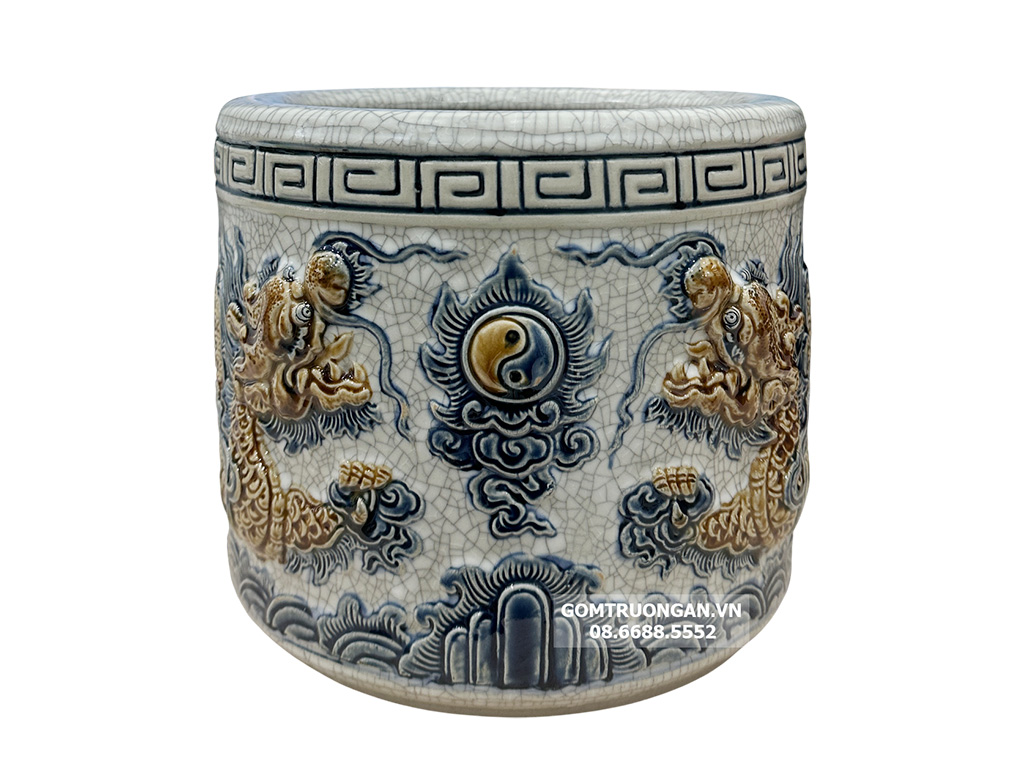 Bát hương men rạn nổi rồng cao cấp Trường Xuân đường kính 16cm 1