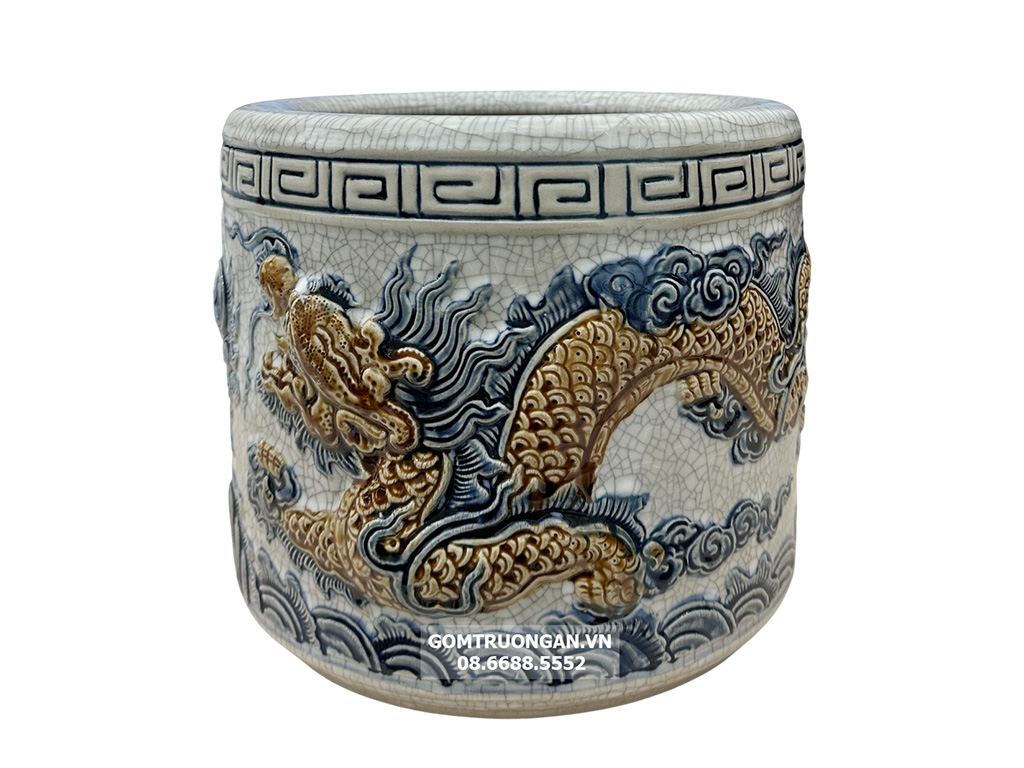 Bát hương men rạn nổi rồng cao cấp Trường Xuân đường kính 12cm 3