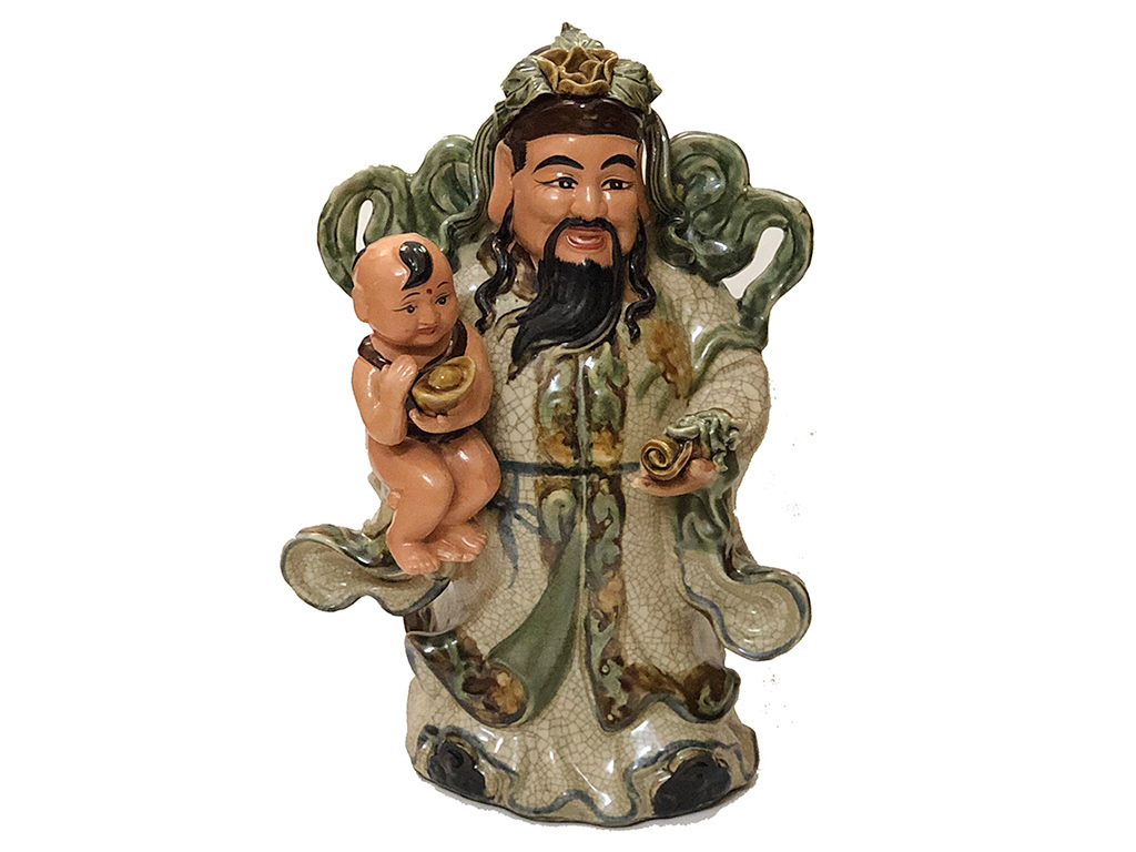 Tượng sứ Phúc Lộc Thọ men rạn cổ cao 40cm 2