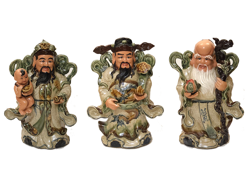 Tượng sứ Phúc Lộc Thọ men rạn cổ cao 40cm 1
