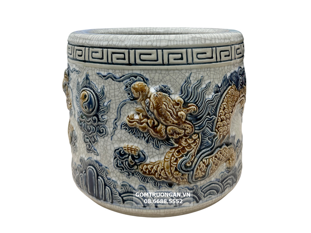 Bát hương men rạn nổi rồng cao cấp Trường Xuân đường kính 27cm 2