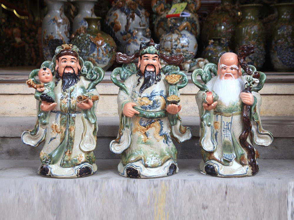 Tượng sứ Tam Đa Phúc Lộc Thọ men rạn cao 50cm 2