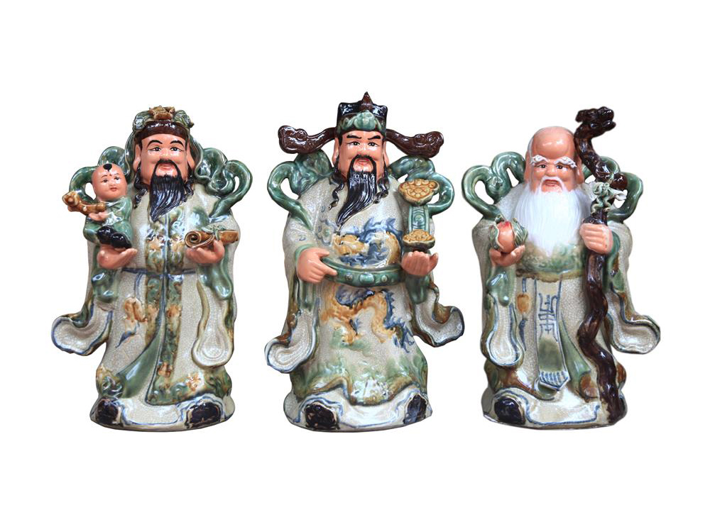 Tượng sứ Tam Đa Phúc Lộc Thọ men rạn cao 50cm 1