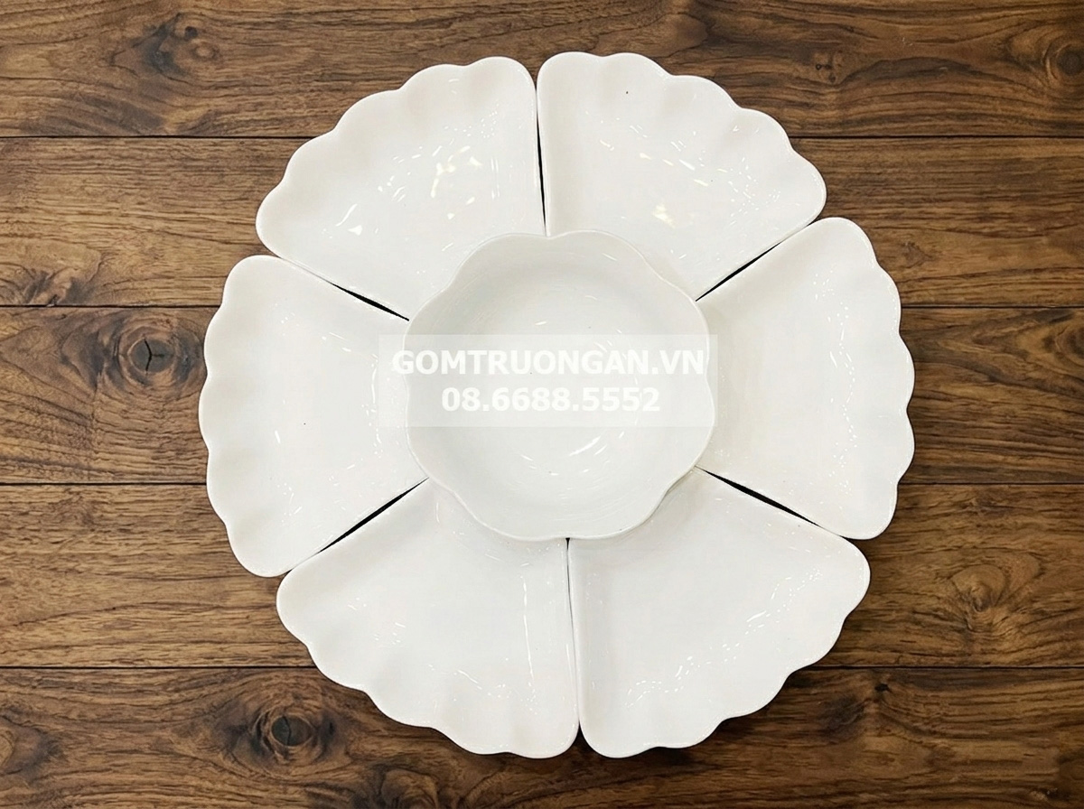 Bộ bát đĩa Bát Tràng mâm cúng gia tiên men trắng 7 món 55cm 1