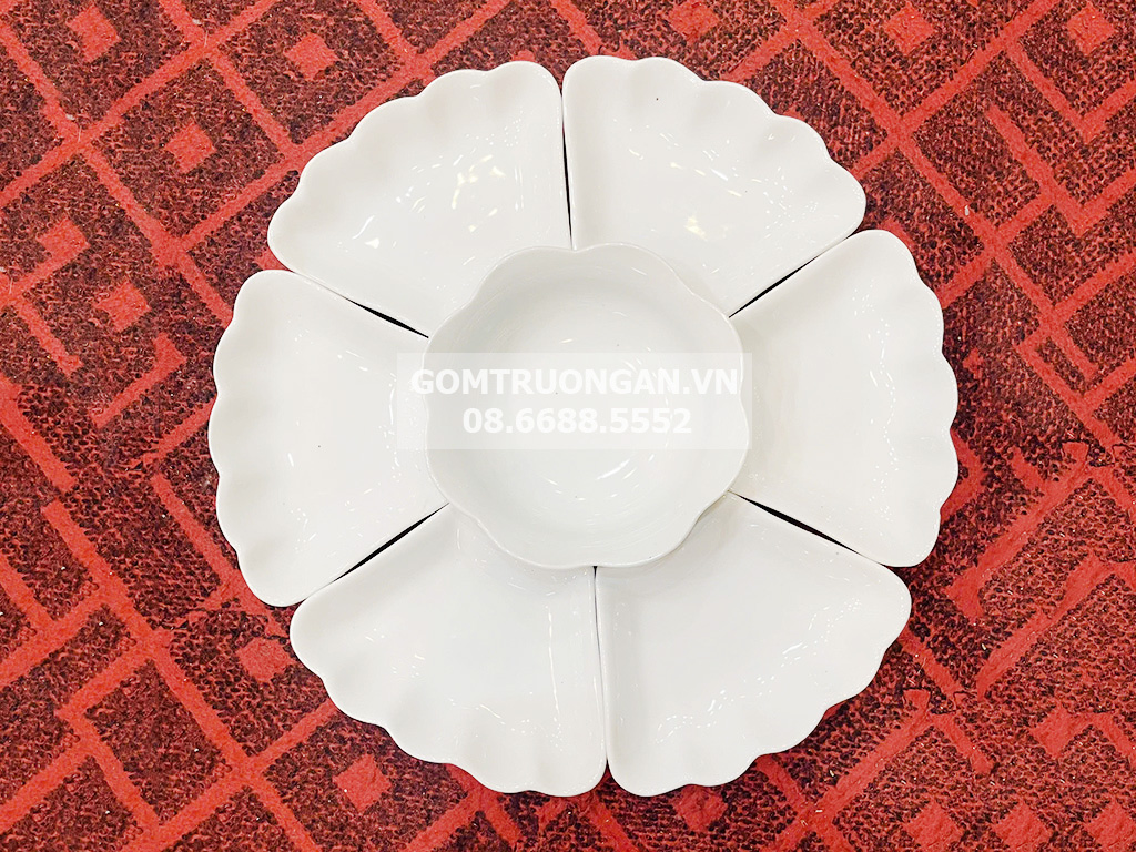 Bộ bát đĩa Bát Tràng mâm cúng gia tiên men trắng 7 món 45cm 1