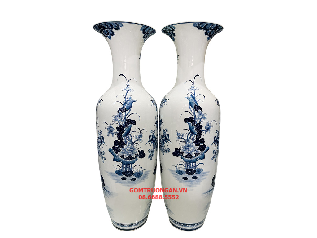 Lọ lục bình Bát Tràng men lam hàng khử Phúc Đức 1m1 3