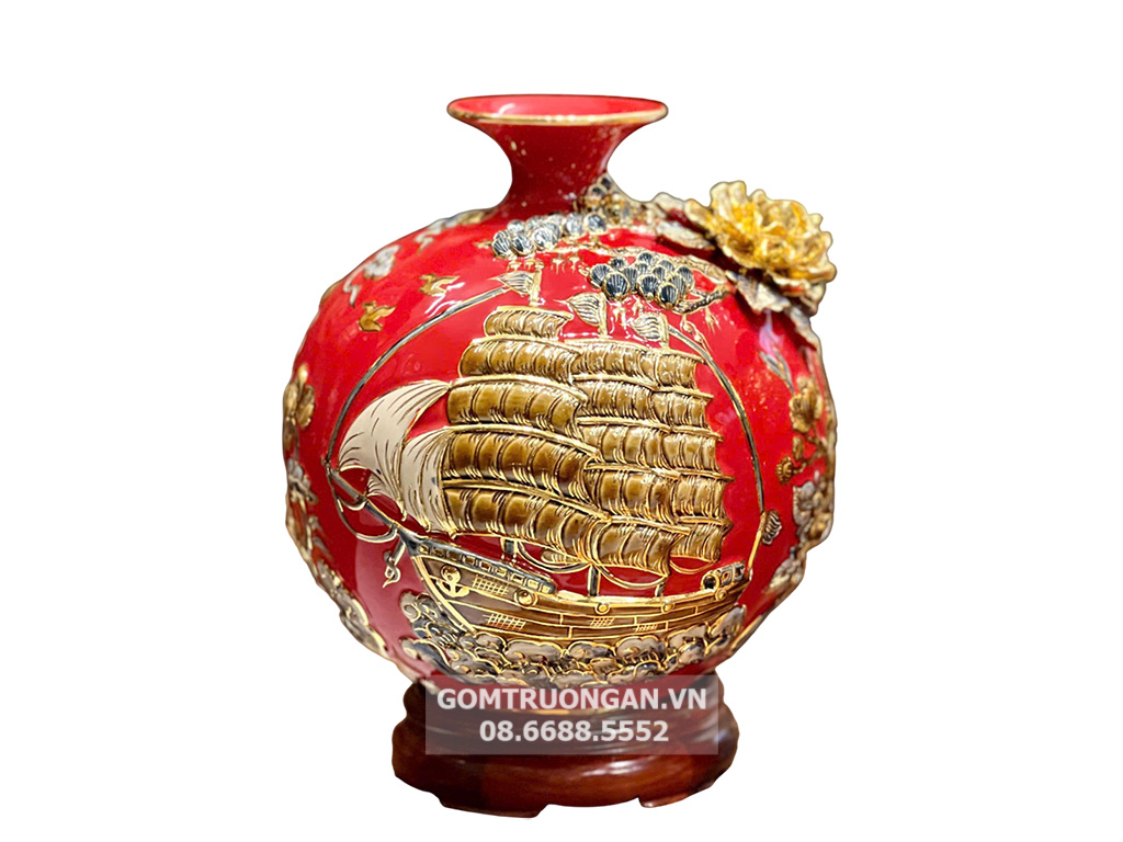 Bình hút tài lộc men hỏa biến đỏ cam