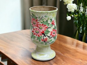 Bình hoa Bát Tràng trang trí decor dáng ly vẽ tay bách hoa 22cm