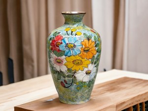 Bình hoa Bát Tràng trang trí decor dáng vò thắt vẽ bách hoa 30cm