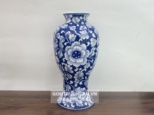 Bình hoa decor Bát Tràng Chân Đèn Phù Dung Dây Nền Băng Lam