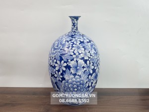 Bình hoa decor Bát Tràng Hút Lộc Ngàn Hoa Nền Băng Lam